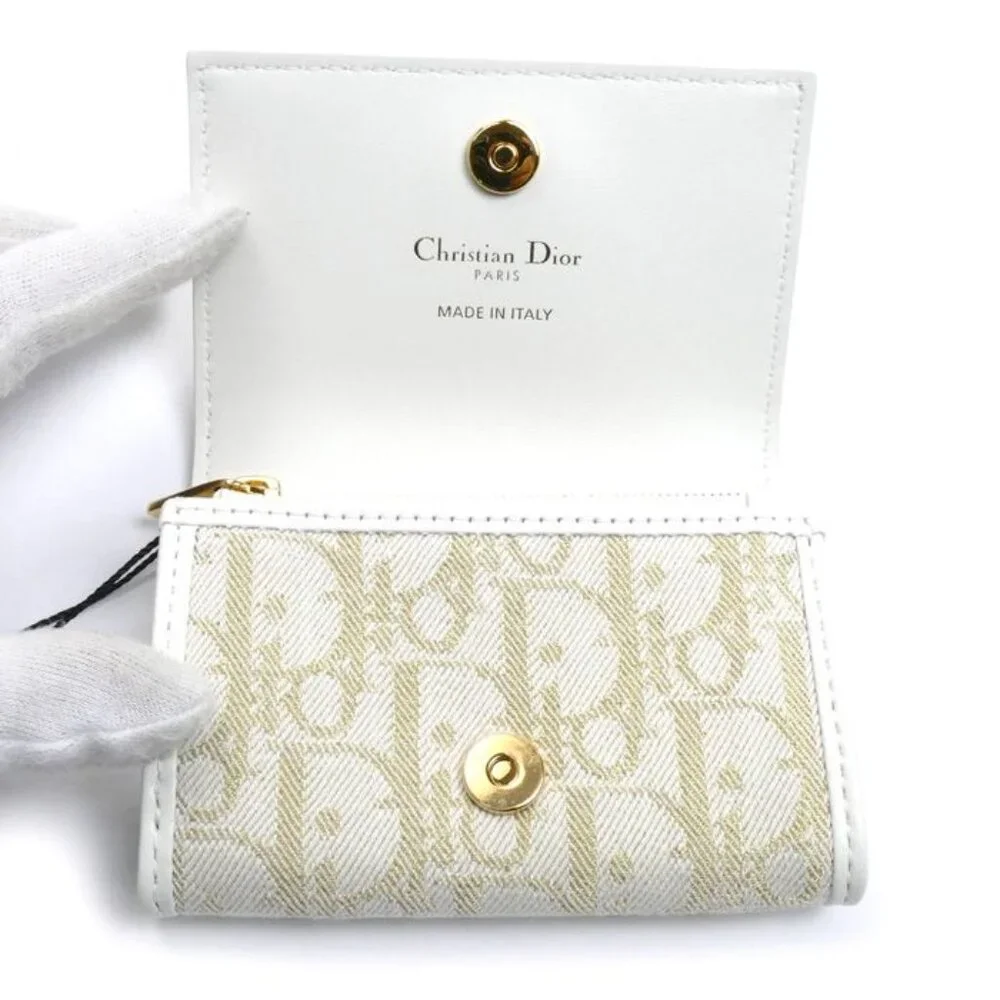 Christian Dior Oblique 30 Montaigne Medium Wallet Coin Case White Gold S2300